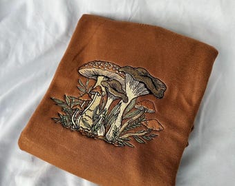 Embroidered Fungi Foliage Sweatshirt - Unisex Heavyweight Embroidered Crewneck
