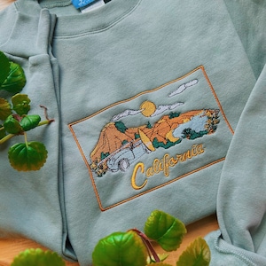 California State Embroidered Crewneck - Unisex Embroidered Pullover - Custom Crewneck - Embroidered Sweatshirt - Hippie Boho Apparel
