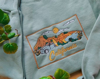 California State Embroidered Crewneck - Unisex Embroidered Pullover - Custom Crewneck - Embroidered Sweatshirt - Hippie Boho Apparel