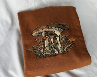 Embroidered Fungi Foliage Sweatshirt - Unisex Heavyweight Embroidered Crewneck