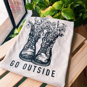 Go Outside Printed T-Shirt Unisex Fall Foliage Short Sleeve Top Gifts for Him For Her Handmade Indie Cottagecore Printed T image 1