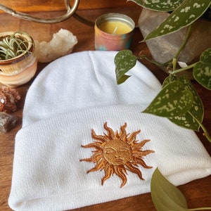 Embroidered Solstice Beanie - Sun Embroidery - Boho Sun Beanie - Embroidered Winter Hats - Christmas Gift Idea - Custom Beanie