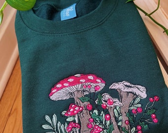 Forest Winter Mushroom Embroidered Crewneck - Unisex Embroidered Pullover - Custom Crewneck - Embroidered Sweatshirt - Hippie Boho Apparel