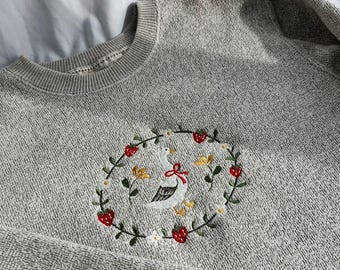 Embroidered Strawberry Goose Sweatshirt - Unisex Nantucket Embroidered Crewneck