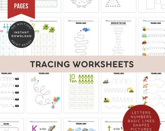 Tracing Worksheets for Kids | Alphabet Letters A–Z, Line, Word Tracing Printable | Preschool Handwriting Practice, Toddler Fine Motor Skills