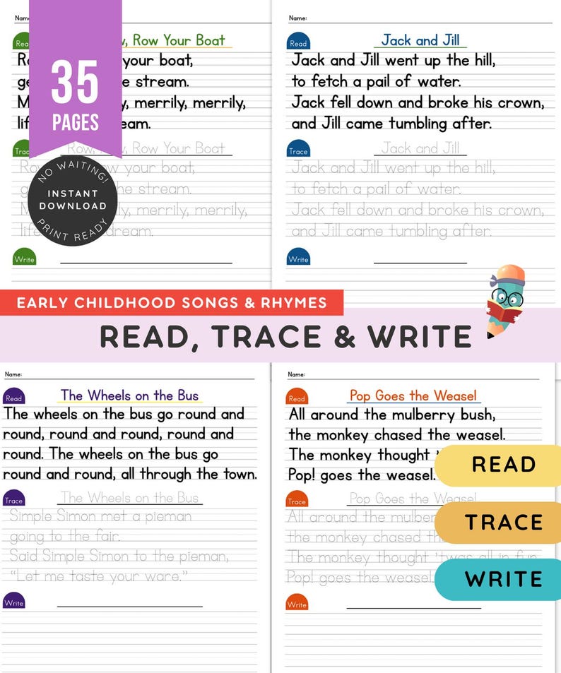Els Handwriting Rymes Printable Nursery Rhymes & Kids’ Songs | 35 Short Rhymes Collection ...