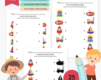 75 Matching Worksheets | Shadow Matching, Matching Halves & Picture Matching Activities | Preschool, Kindergarten, Homeschool Printable PDF