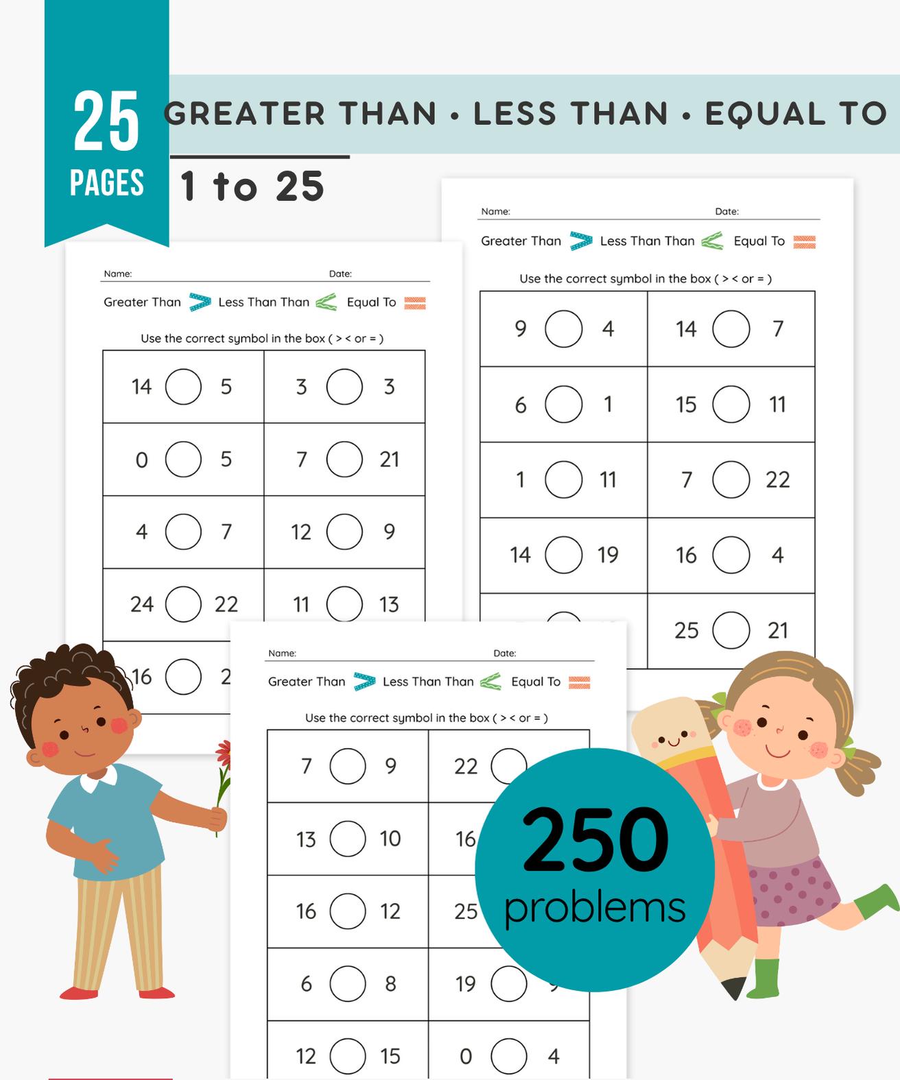 1185 Numbers Greater Than Less Than Equal to Worksheets | 25 Page Math Practice Pack ...