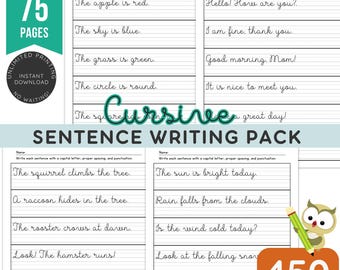 450 Cursive Sentence Writing Worksheets Bundle | Handwriting Practice  | Printable PDF | Digital Download