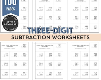 1000 Three-Digit Subtraction Problems | Printable Worksheets | Math Practice for 2nd 3rd 4th Grade | Homeschool & Classroom | Digital PDF