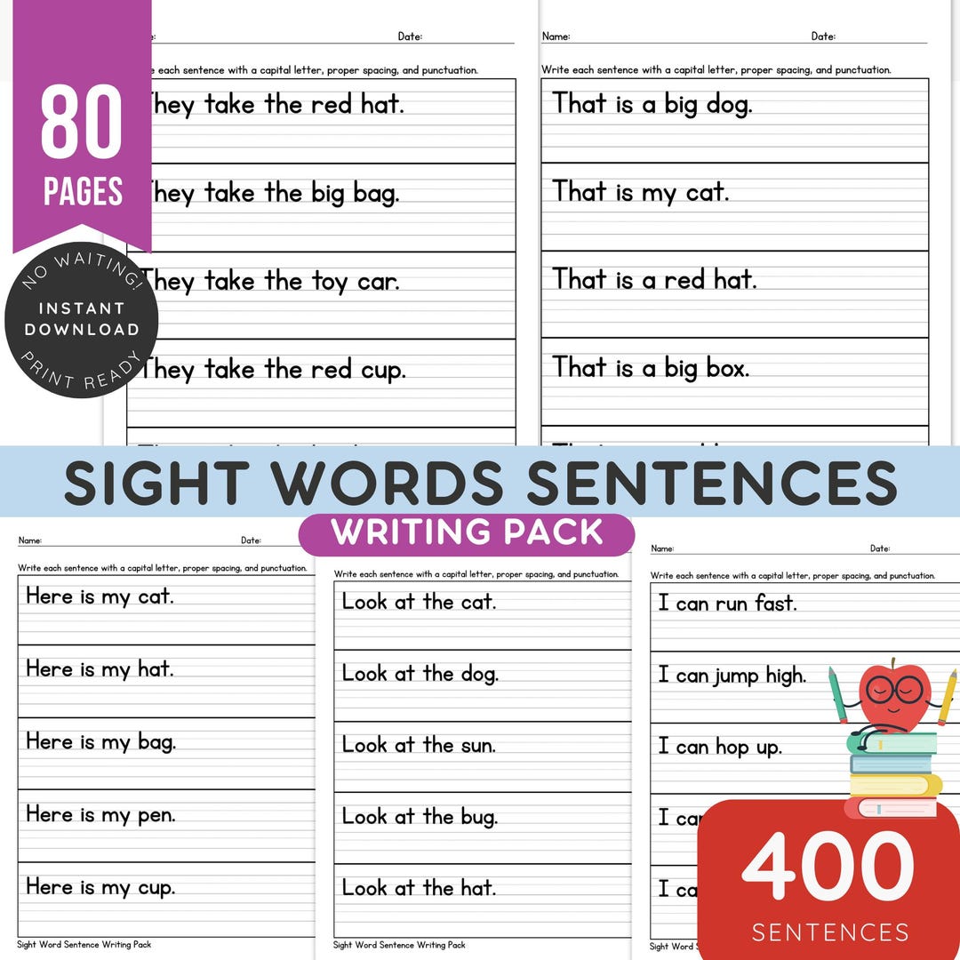400 Sight Word Sentence Writing Worksheets | Read Build and Write ...