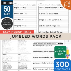 Sentence Building Worksheets: Jumbled Words, Handwriting Practice (PDF Download)