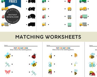 150 Matching Worksheets | Shadow Matching, Matching Halves & Picture Matching Activities | Preschool, Kindergarten, Homeschool Printable PDF