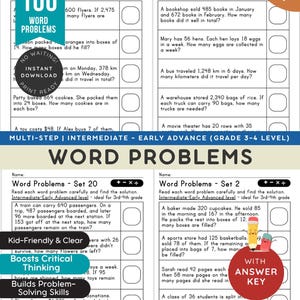 Matematiska problem för medelnivå till tidigt avancerad nivå | 100 problem | Årskurs 3–4 | Addition, subtraktion, multiplikation, division, hemundervisning