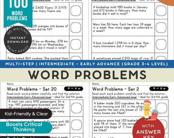 Problemas matemáticos de nivel intermedio a avanzado inicial / 100 problemas / Grados 3-4 / Suma, resta, multiplicación, división, educación en el hogar