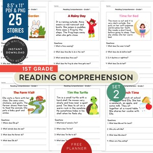 SET 2 Reading Comprehension Grade 1 | 25 Short Stories for Kids | Reading Practice | Homeschool Learning | Printable PDF | Instant Download
