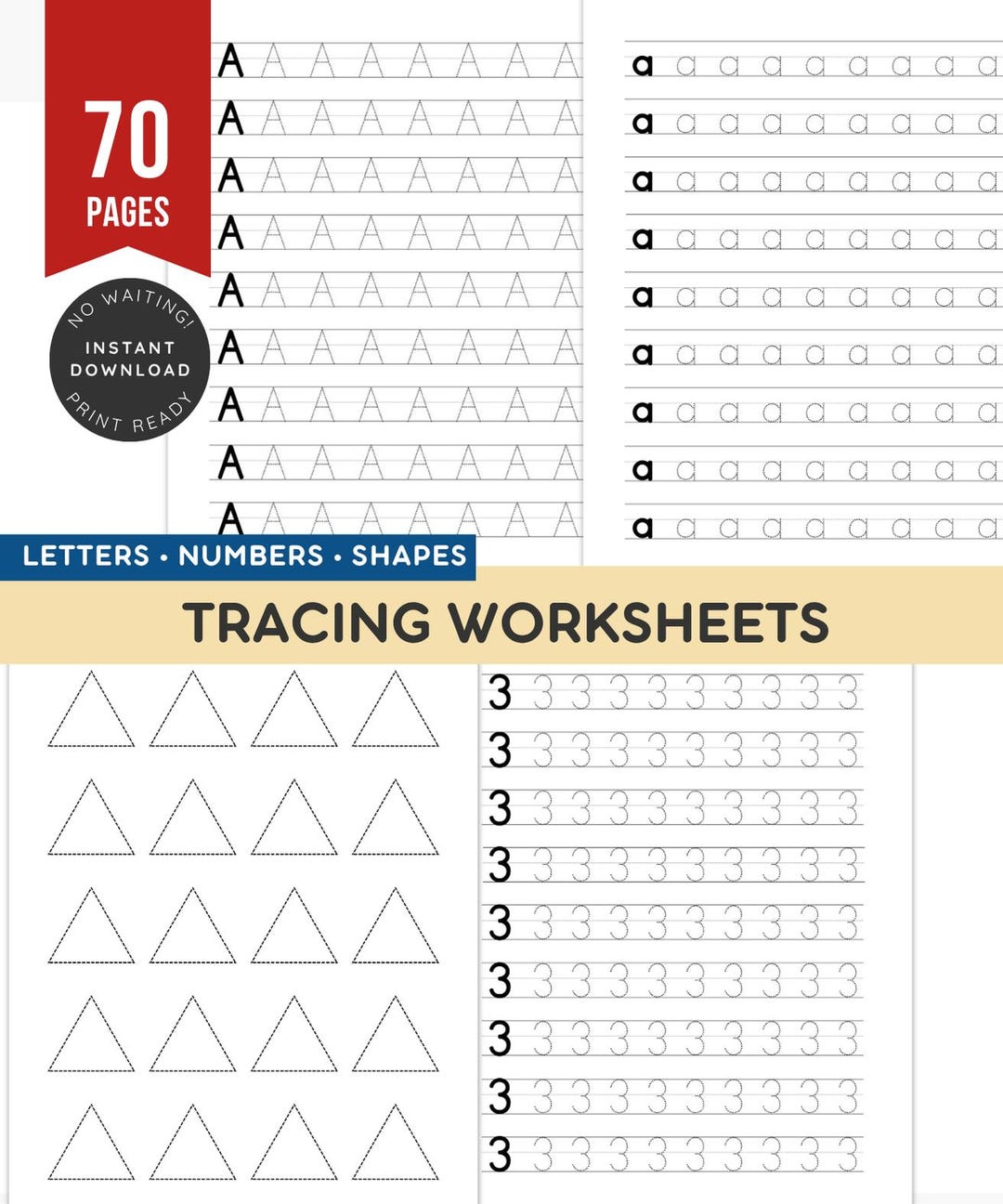 Alphabet Numbers Shapes Tracing Worksheets: Preschool Handwriting ...