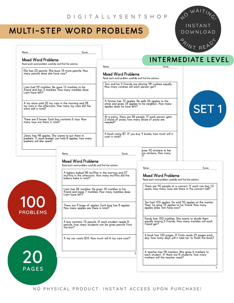 100 Math Word Problems Worksheets - Alternative Layout | 2nd & 3rd ...