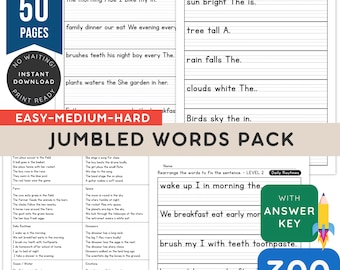 Sentence Building Worksheets | Jumbled Word Activities & Handwriting Practice | PDF Literacy Resource for Early Learners Pre-k and 1st Grade