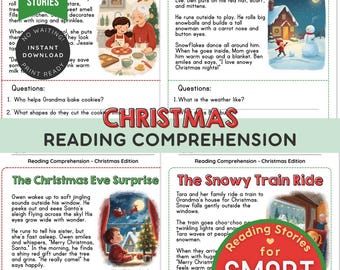 Christmas Reading Comprehension | 25 Short Xmas Stories | Reading Practice | Homeschool | Printable Worksheets | Holiday Literacy Activities