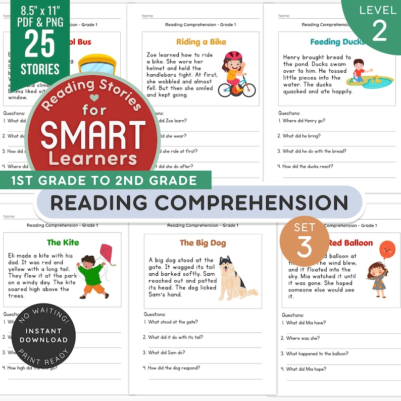 125 Short Stories for Grade 1 | Reading Comprehension Bundle PDF & PNG ...