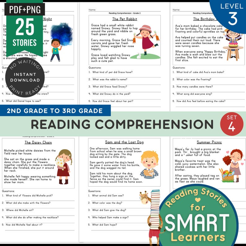 Reading Comprehension Grade 2 Set 4 | 25 Short Stories for Kids ...