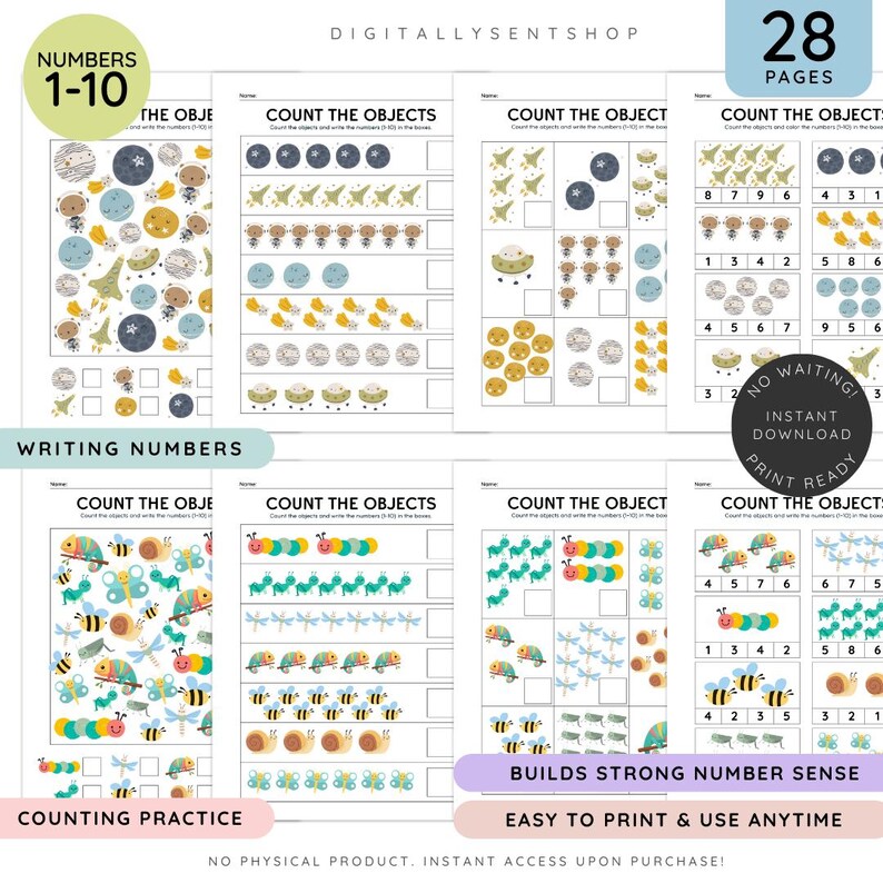 Counting Objects Worksheets | Preschool Kindergarten Math | 1 to 10 ...