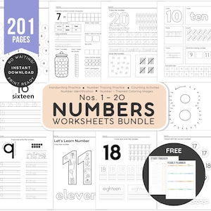 Numbers 1 to 20 Worksheets | Printable Number Tracing & Counting Activities | Preschool and Kindergarten Math | Instant Download PDF