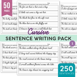250 Cursive Handwriting Practice | Copy the Sentence Phonics Worksheets | Fluency + Writing Practice Sheets