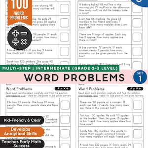 100 Math Word Problems Worksheets | 2nd & 3rd Grade | Addition, Subtraction, Multiplication | Printable Practice Pack