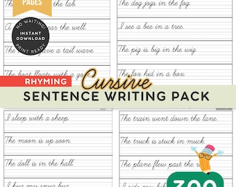 300 kursive Reimsätze | Handschrift & Schreibübungs-Arbeitsblätter | Kopieren Sie die Sätze | Schreibschrift Printable | Handschrift PDF