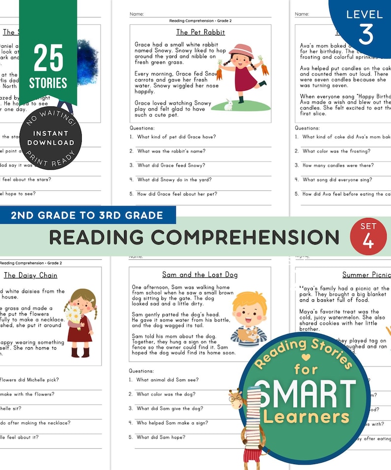 Reading Comprehension Grade 2 Set 4 | 25 Short Stories for Kids ...