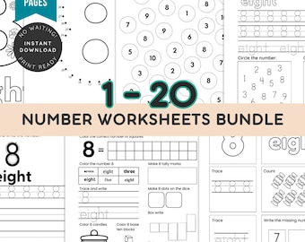 Zahlen 1–20 Arbeitsblätter für Kinder | Zählen, Schritt halten & Zahlen erkennen | Mathe Praxis Printable | Aktivitäten für Vorschule und Kindergarten