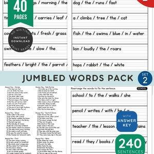 Scrambled Sentences Worksheets | Sentence Building | Jumbled Word Activities & Handwriting Practice | Grades 1 - 2 | Reading Comprehension