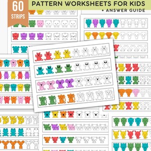 Wiederholen Sie das Muster Arbeitsblätter Paket | Schnittmusterkarten für Kinder | Vorschule und Kindergarten druckbare Lernaktivitäten | Frühe Mathelogik PDF