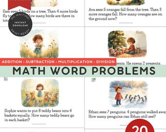 Fun Math Word Problems | Early Learning Math Practice | 20 Word Problem | Addition, Subtraction, Multiplication, Division| Kindergarten Math