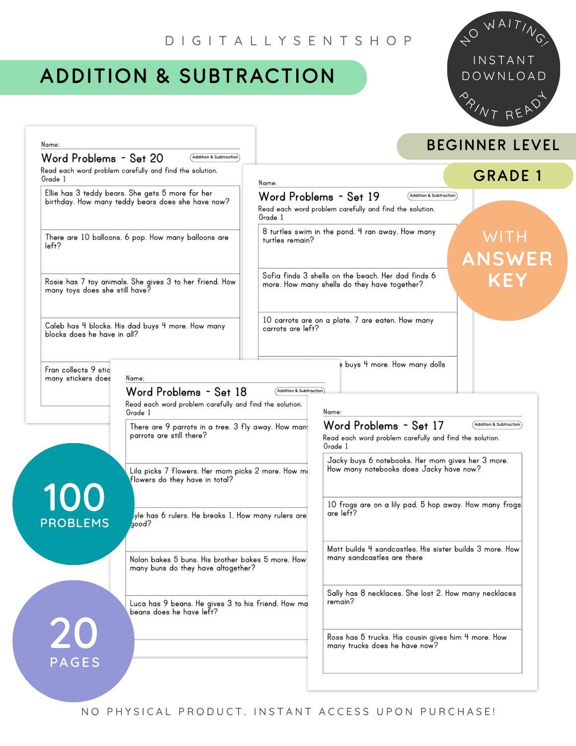 Easy Addition and Subtraction Word Problems Worksheets | Easy Math ...