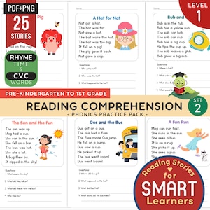 CVC Words Reading Comprehension Stories: Kindergarten Literacy (PDF & PNG Download)
