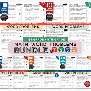 Printable Math Word Problem Workbooks | 5 PDF & PNG Sets | Addition, Subtraction, Mixed Word Problems for Grades 1–4 | Homeschool Resources