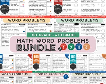 Printable Math Word Problem Workbooks | 5 PDF & PNG Sets | Addition, Subtraction, Mixed Word Problems for Grades 1–4 | Homeschool Resources