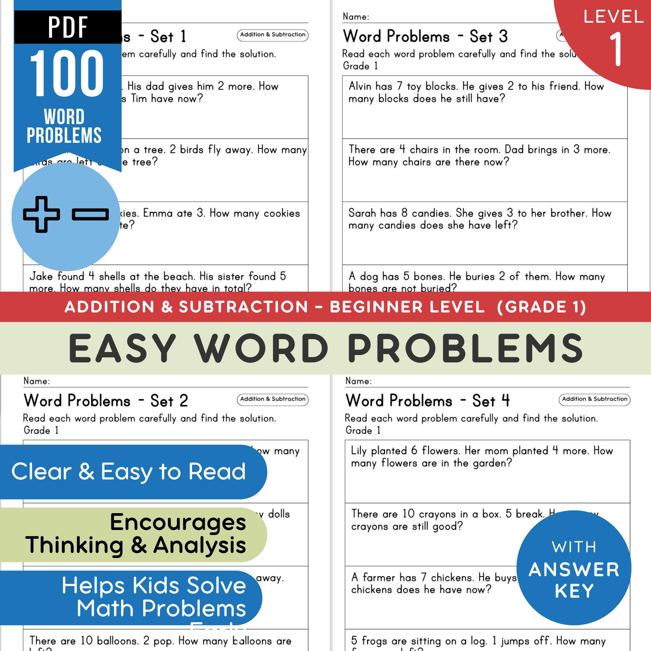 Easy Addition and Subtraction Word Problems Worksheets | Easy Math