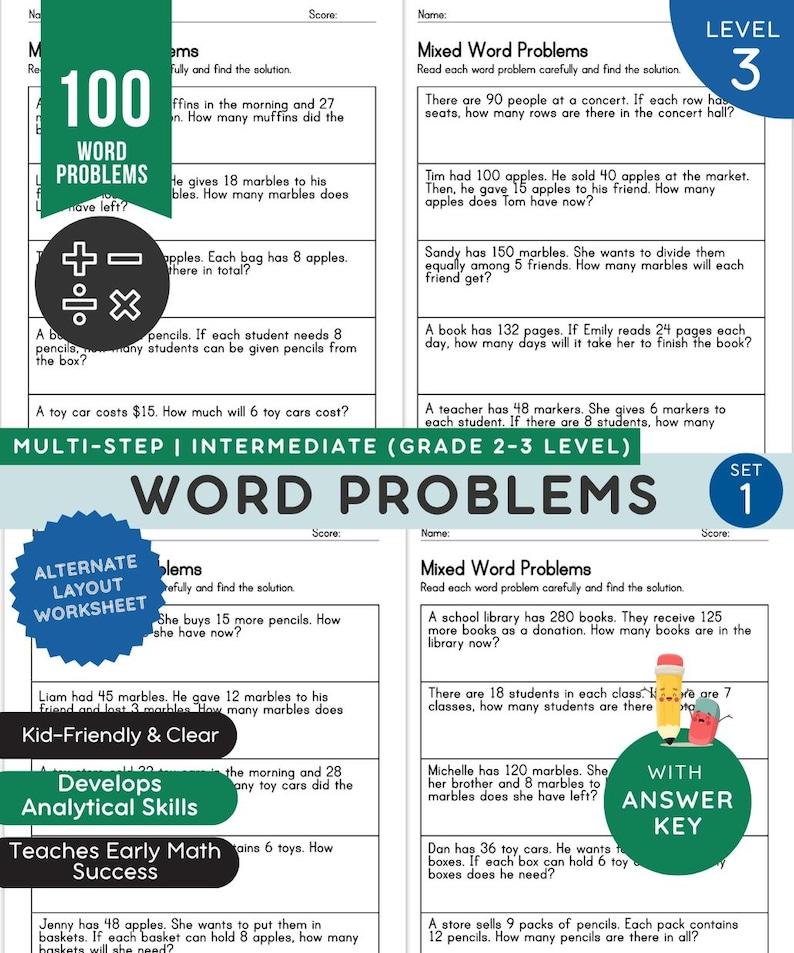 Alternative Math Questions 100 Math Word Problems Worksheets - Alternative Layout | 2nd & 3rd ...