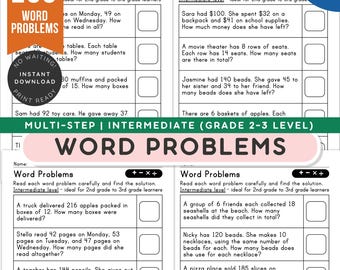 2nd Grade to 3rd Grade Intermediate Math Word Problems – 200 Problems, Addition, Subtraction, Multiplication, Division, Homeschool Resources