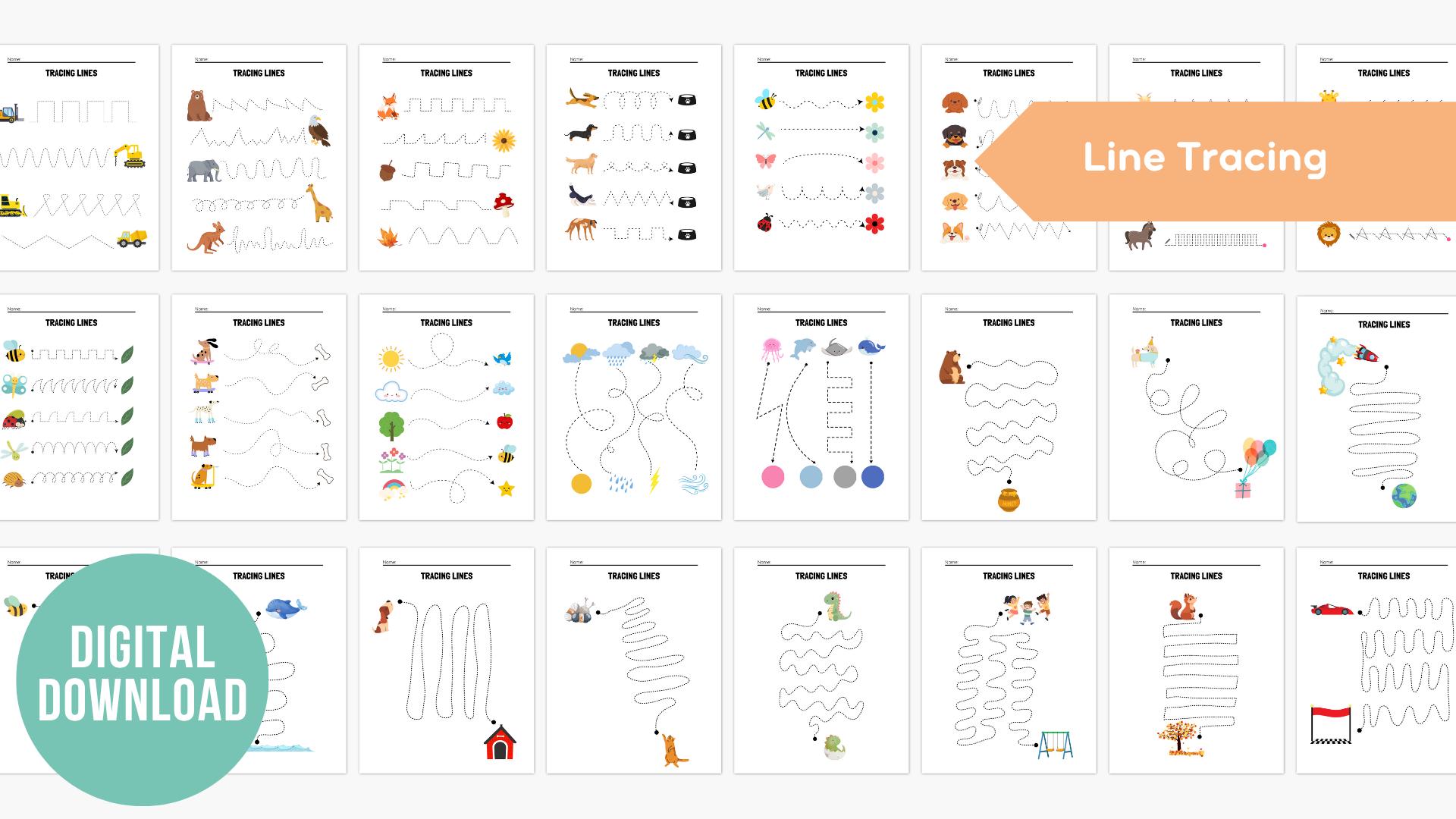 Tracing Worksheets for Kids | Alphabet Letters A–Z, Line, Word Tracing ...