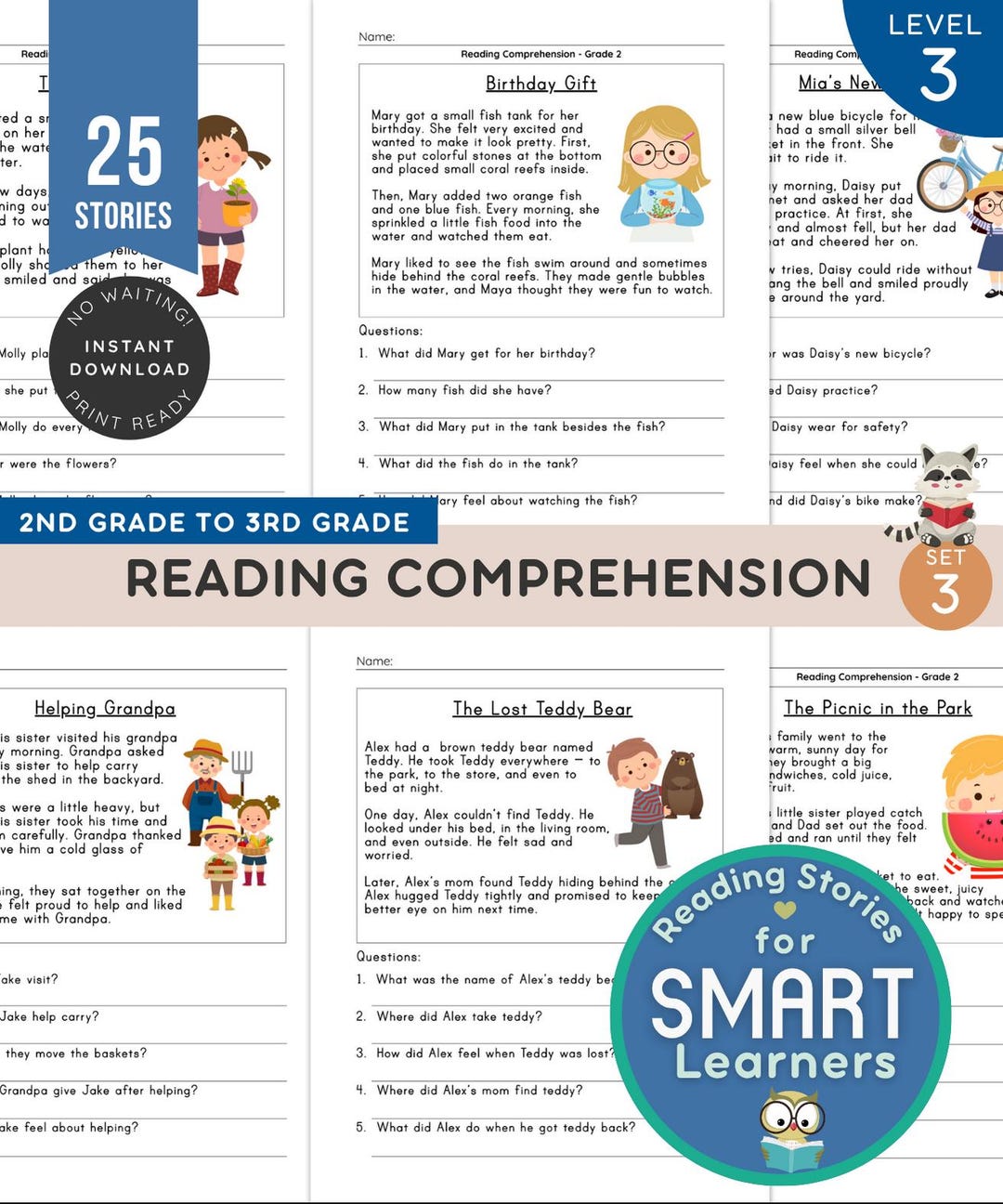 Reading Comprehension Grade 2 Set 3 | 25 Short Stories for Kids