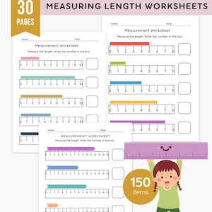 Hojas de ejercicios para medir longitudes (PDF + PNG) / 150 problemas / Comparar y medir objetos / Práctica de matemáticas para niños, ideal para educación en casa y preescolar (imprimible)