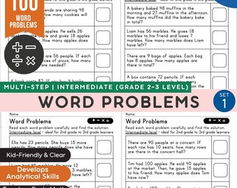 100 Math Word Problems Worksheets | 2nd & 3rd Grade | Addition, Subtraction, Multiplication | Printable Practice Pack