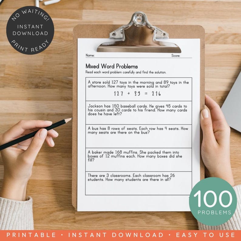 100 Math Word Problems Worksheets - Alternative Layout | 2nd & 3rd ...