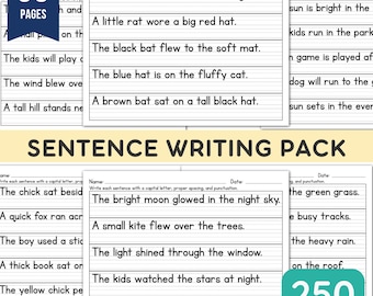 250 Word Family Copy the Sentence Worksheets | Phonics Sentence Writing Practice | Fluency + Writing Practice Sheets