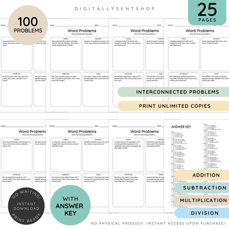 Mixed Multi-step Math Word Problems 100 Worksheets | 3rd & 4rd Grade ...